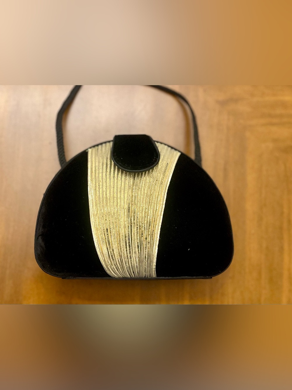 Black Velvet Evening Bag with Gold Accent
